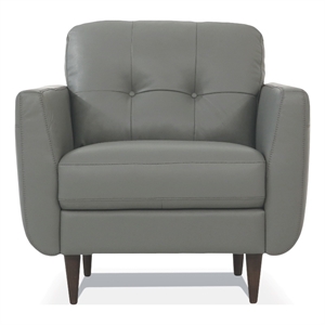 Pemberly Row Button Tufted Accent Chair in Gray Faux Leather