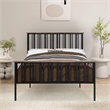 Pemberly Row Full Bed with Slatted Metal Frame in Oak Brown and Black MDF Wood