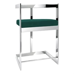 Pemberly Row 26&quot Counter Height Stool in Green Velvet w/ Silver Stainless Steel
