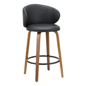 Pemberly Row 26&quot Wingback Counter Height Chair Set of 2 in Black with Brown Legs