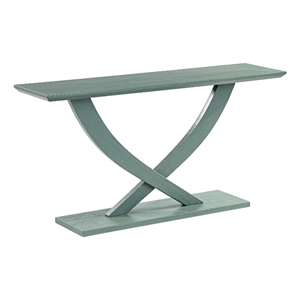 Pemberly Row 57&quot Console Table with Cross Leg & Pedestal Base in Gray Green