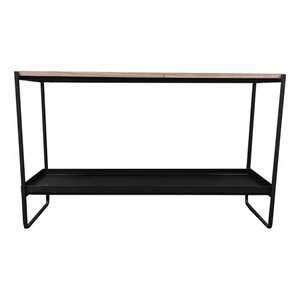 Pemberly Row 39&quot Console Table w/ Natural Brown Wood Top & Shelf in Black Metal