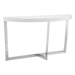 Pemberly Row 55&quot Console Table with Oval Top & Chrome Frame in Sleek White