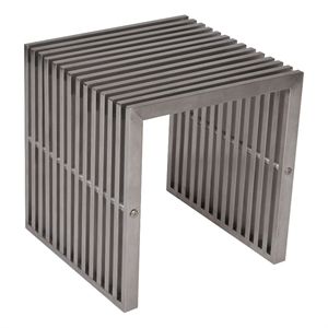 Pemberly Row 17&quot Stool with Waterfall Silver Slatted Panel Frame & Glass Top