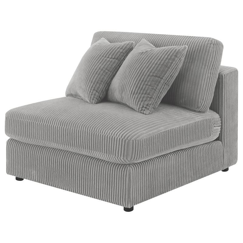 Pemberly Row Modular Armless Sofa Chair with 2 Accent Pillows in Gray Corduroy