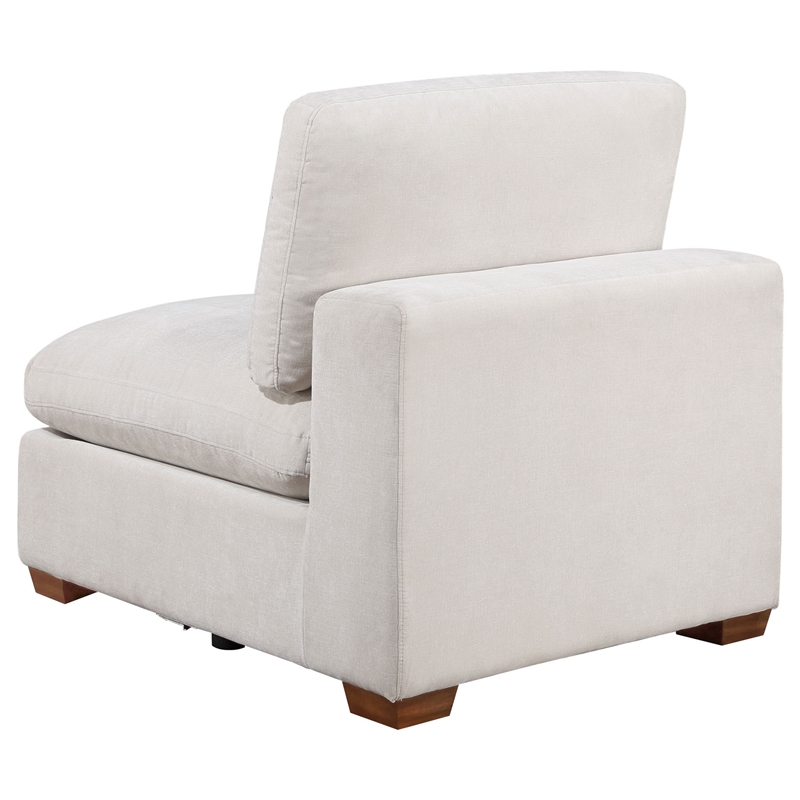 Pemberly Row Modular Armless Sofa Chair with Brown Tapered Legs in Ivory White