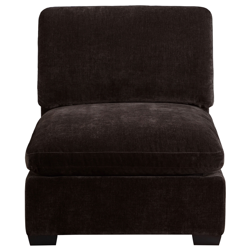 Pemberly Row Modular Armless Sofa Chair with Modern Tapered Legs in Brown Fabric