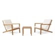 Pemberly Row 3Pc Outdoor Patio Table Set w/ 2 Chairs in Brown Acacia Wood Cream