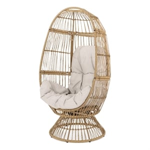 Pemberly Row Egg Shaped Outdoor Swivel Accent Chair with Cushion and Iron Frame