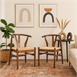 Pemberly Row Wishbone Dining Chair 2Pc w/ Handwoven Rope - Cappuccino Brown Wood