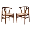 Pemberly Row Wishbone Dining Chair 2Pc w/ Handwoven Rope - Cappuccino Brown Wood
