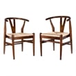 Pemberly Row Wishbone Dining Chair 2Pc w/ Handwoven Rope - Cappuccino Brown Wood