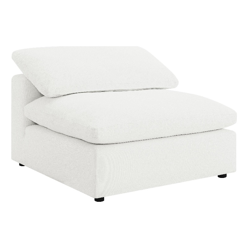 Pemberly Row Modular Armless Chair in White Boucle Fabric w/ Plush Foam Cushions