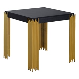 Pemberly Row 25&quot Square Side End Table in Black Wood with Retro Gold Metal Legs