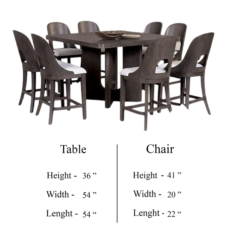 Pemberly Row 9Pc Counter Height Dining Table Set in Ash Gray Wood w/ White Seats