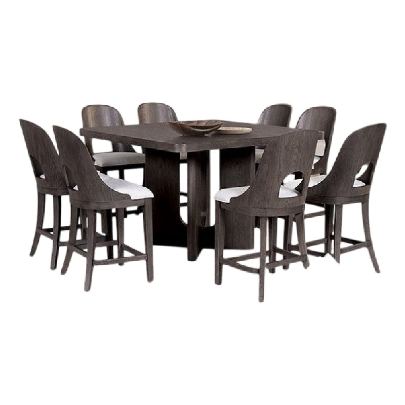Pemberly Row 9Pc Counter Height Dining Table Set in Ash Gray Wood w/ White Seats