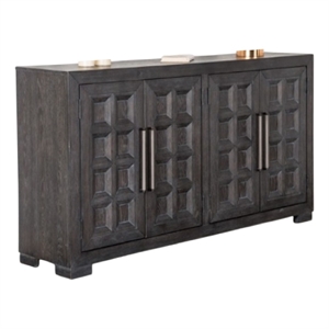 Pemberly Row 66&quot Sideboard Buffet Console with 4 Doors and Shelves in Black Wood