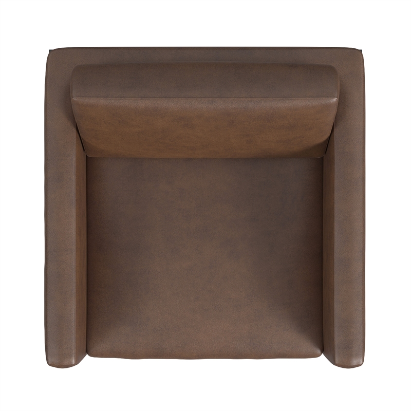 Pemberly Row Accent Armchair in Brown Faux Leather with Matte Black Metal Legs