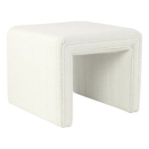 Pemberly Row 19&quot Channel Tufted Footstool Ottoman in Cream White Boucle Fabric