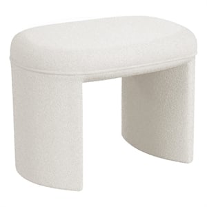 Pemberly Row 24&quot Ottoman Footstool with Saddle Seat in Cream White Boucle Fabric