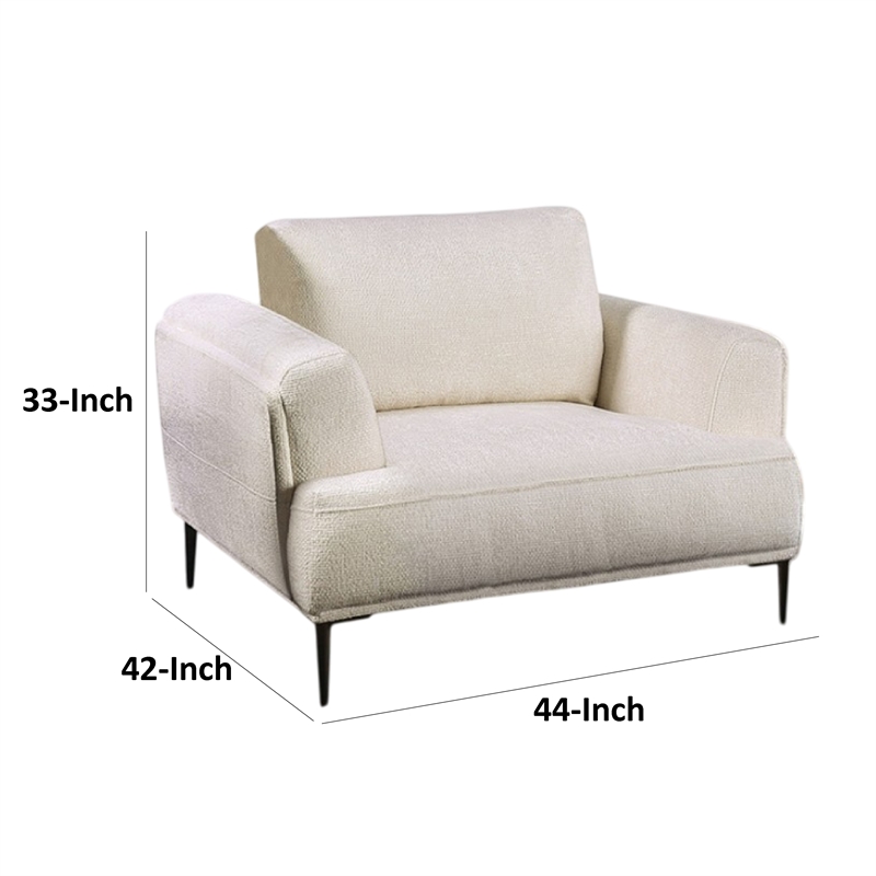 Pemberly Row Accent Chair in White Chenille with Adjustable Attached Pillow Back