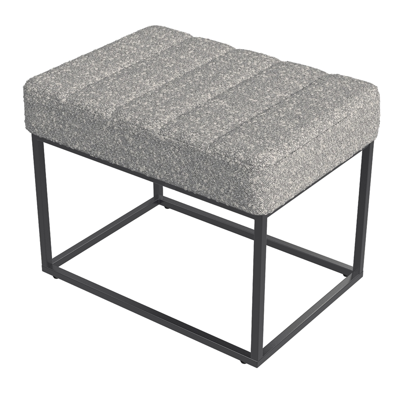 Pemberly Row 22 Inch Ottoman Footstool in Heather Gray Yarn Cream Boucle
