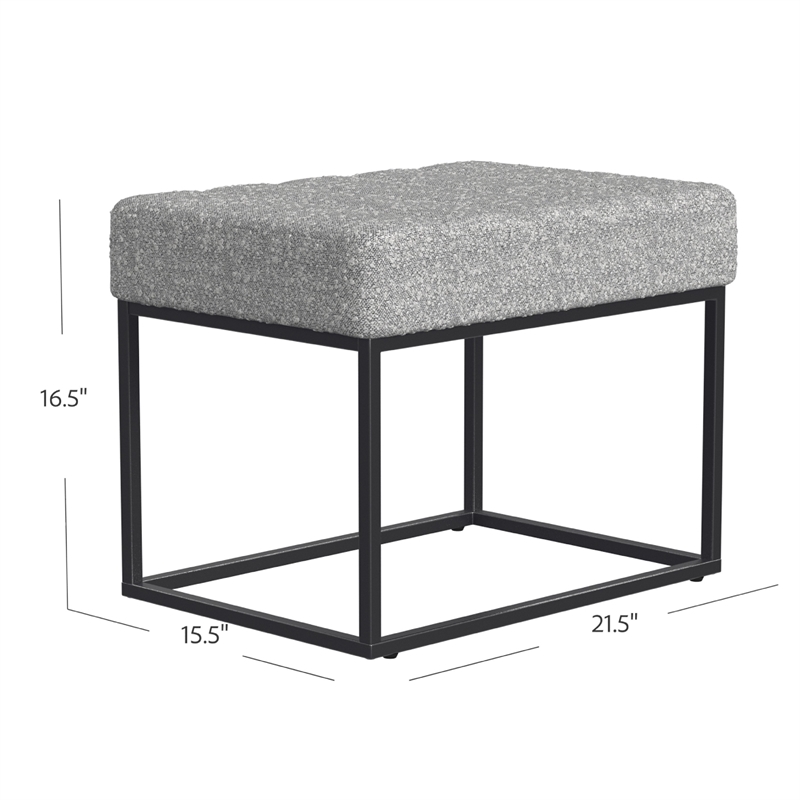 Pemberly Row 22 Inch Ottoman Footstool in Heather Gray Yarn Cream Boucle