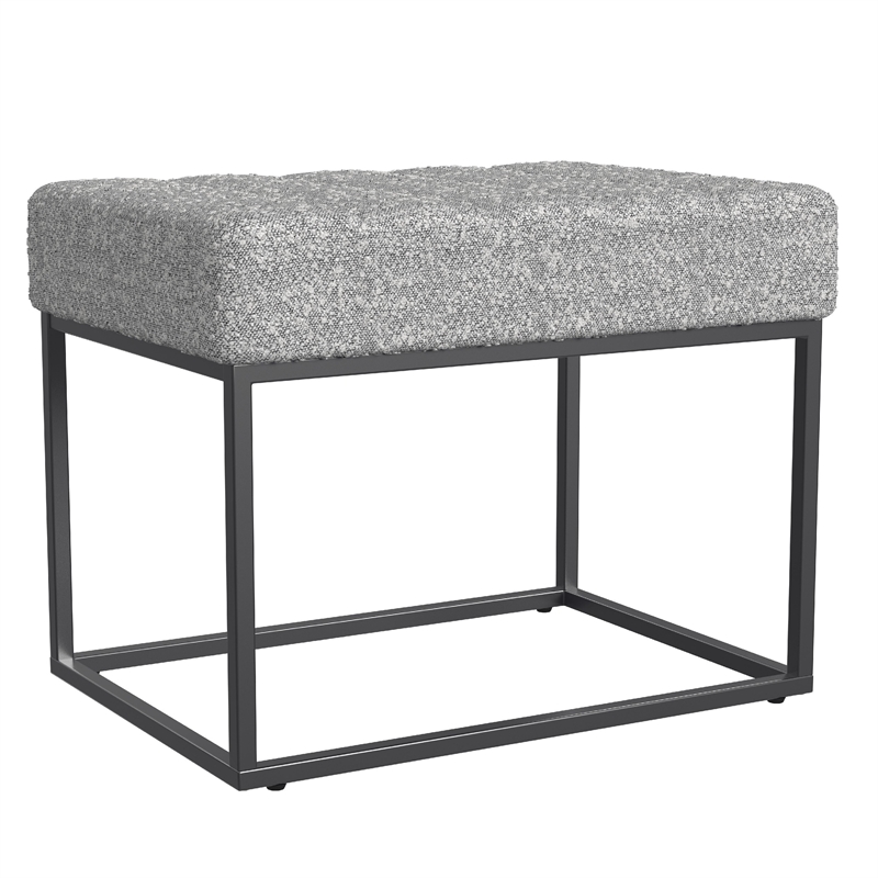 Pemberly Row 22 Inch Ottoman Footstool in Heather Gray Yarn Cream Boucle