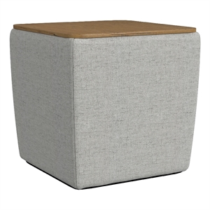 Pemberly Row 19&quot Storage Ottoman in Gray Upholstery with Brown Wood Lift Top