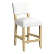 Pemberly Row Counter Stool Chair in White Woven Fabric with Brown Hardwood Legs