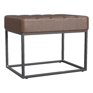 Pemberly Row 22&quot Ottoman Footstool in Brown Faux Leather with Black Metal Frame