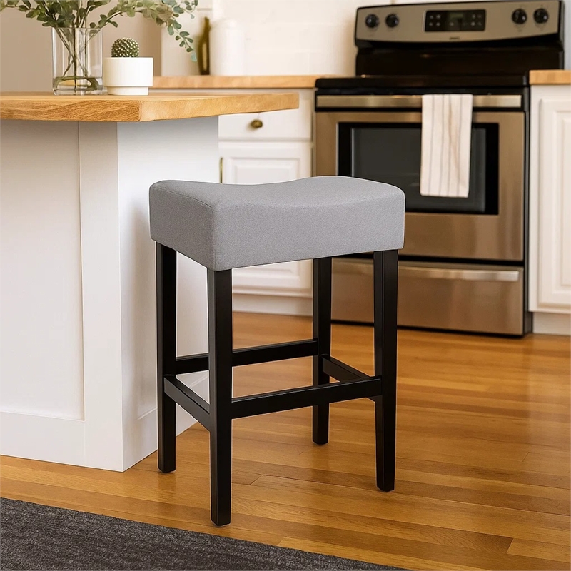 Pemberly Row Counter Stool 2Pc - Gray w/ Waterproof Cushioned Seat & Black Frame
