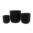 Pemberly Row Round Planter Set of 3 in Ribbed Texture Black Resin - 16/12/9 Inch