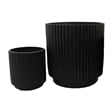 Pemberly Row Round Planter Set of 3 in Ribbed Texture Black Resin - 16/12/9 Inch