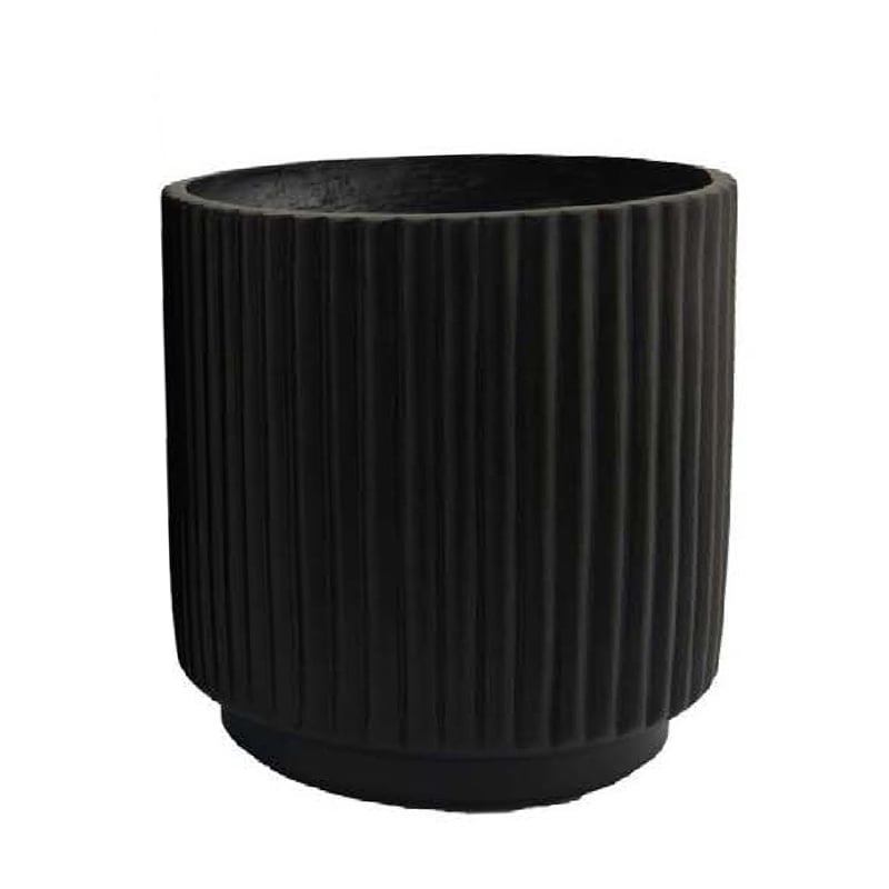 Pemberly Row Round Planter Set of 3 in Ribbed Texture Black Resin - 16/12/9 Inch
