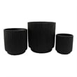 Pemberly Row Round Planter Set of 3 in Ribbed Texture Black Resin - 16/12/9 Inch