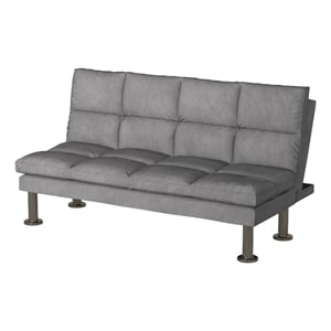 Pemberly Row Convertible Futon Sofa in Gray Microfiber with Contemporary Style