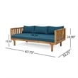 Pemberly Row Outdoor 3 Seater Daybed Sofa with Slatted Teak Wood in Blue Fabric
