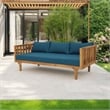 Pemberly Row Outdoor 3 Seater Daybed Sofa with Slatted Teak Wood in Blue Fabric