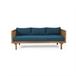 Pemberly Row Outdoor 3 Seater Daybed Sofa with Slatted Teak Wood in Blue Fabric