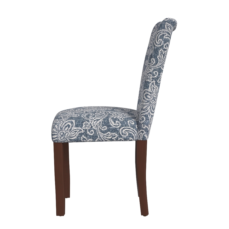 Pemberly Row Parsons Dining Chair 2Pc in Blue Jacobean Print Polyester Fabric