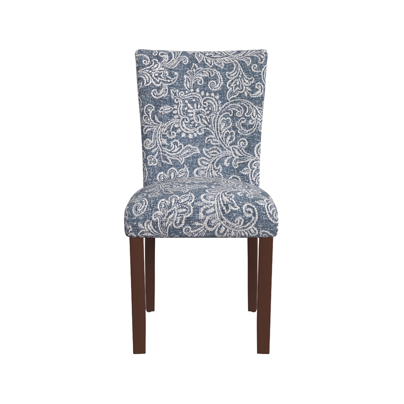 Pemberly Row Parsons Dining Chair 2Pc in Blue Jacobean Print Polyester Fabric