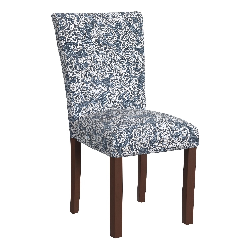 Pemberly Row Parsons Dining Chair 2Pc in Blue Jacobean Print Polyester Fabric