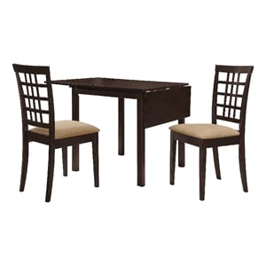 Pemberly Row 4Pc Dining Set w/ Drop Leaf Table & 3 Lattice Style Chairs in Brown
