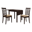 Pemberly Row 4Pc Dining Set w/ Drop Leaf Table & 3 Lattice Style Chairs in Brown