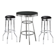 Pemberly Row 3 Pc Retro Bar Table Set with Round Black Top & 2 Stools in Chrome