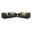 Pemberly Row 2Pc Sofa Set w/ 7 Throw Pillows & Slim Metal Legs in Green Chenille
