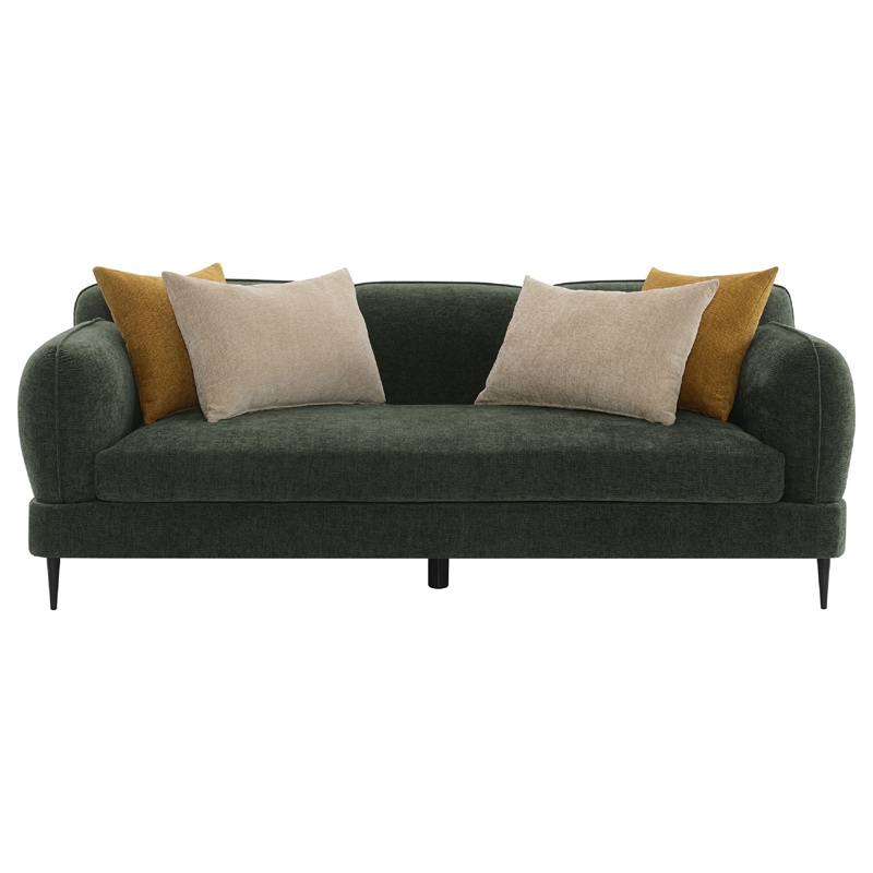Pemberly Row 2Pc Sofa Set w/ 7 Throw Pillows & Slim Metal Legs in Green Chenille