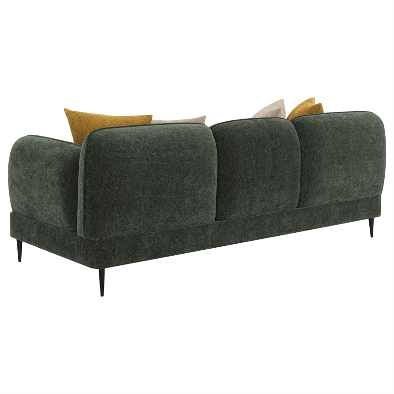 Pemberly Row 2Pc Sofa Set w/ 7 Throw Pillows & Slim Metal Legs in Green Chenille