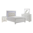 Pemberly Row 4Pc Queen Size Bedroom Set w/ Button Tufting & Mirror Trim in White